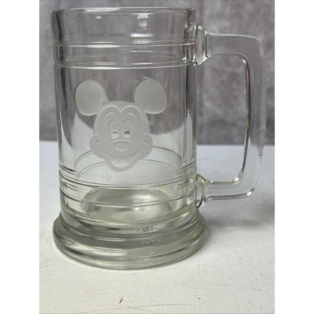 Walt Disney World Lg Glass Mug Etched Mickey Head Vtg Personalized "ED" etched‎